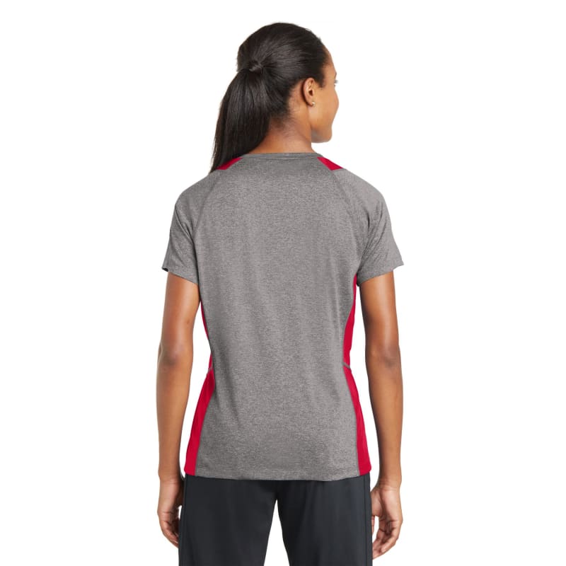Sport-Tek Women's Heather Colorblock Contender V-Neck Tee. 35