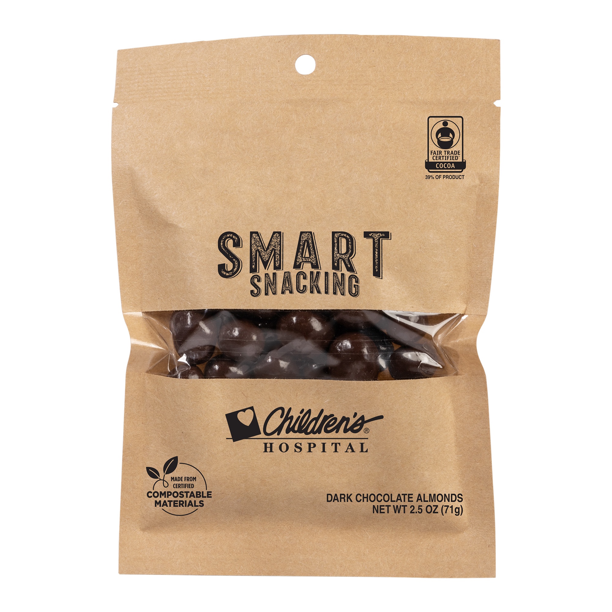 FairTrade Dark Chocolate Almonds in Compostable Kraft Pouch 2