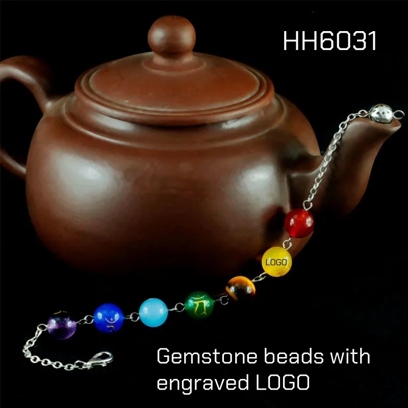 Beaded Gemstone Bracelet Stone Beads with Engraved Logo 7