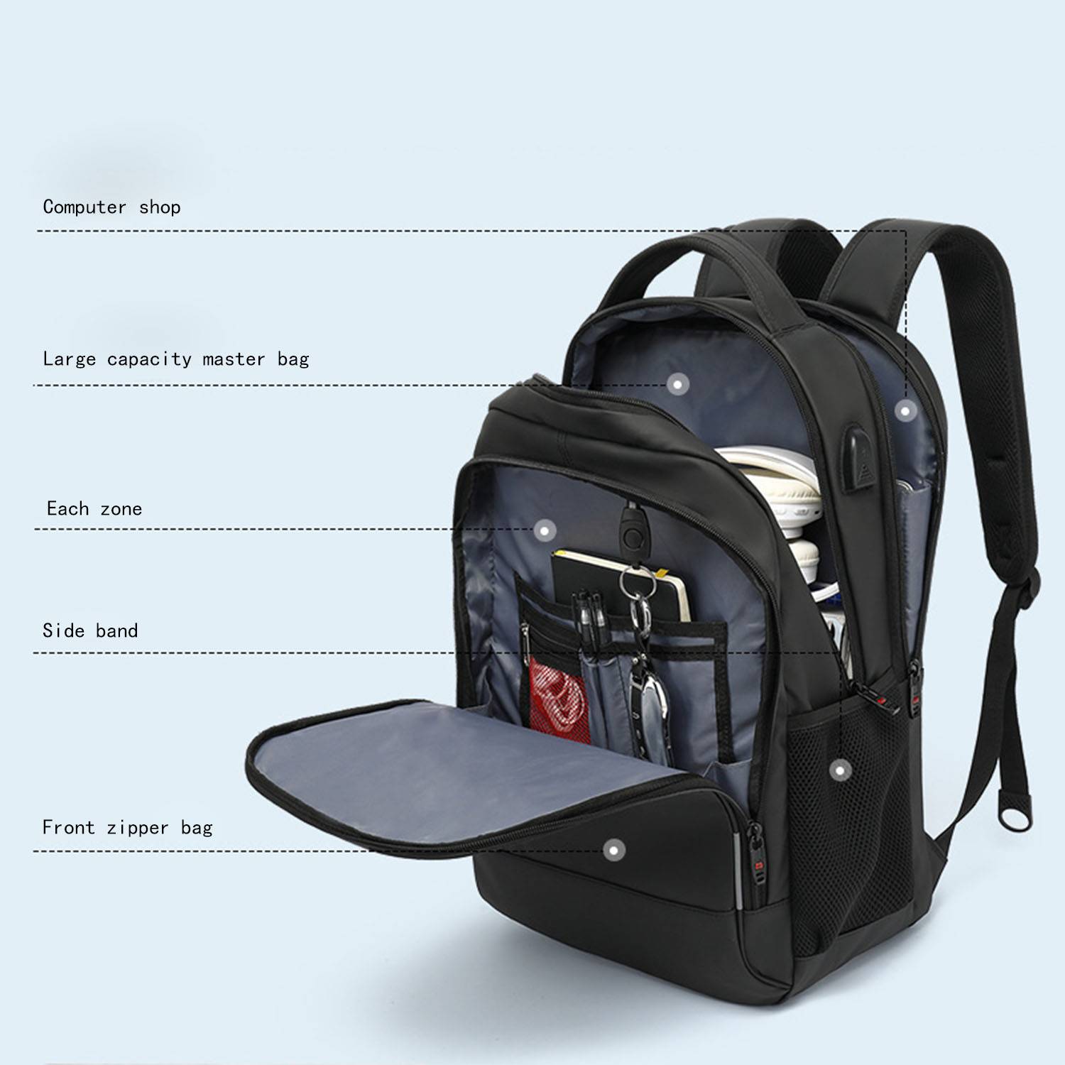 Oxford large capacity backpack with USB charging port 2