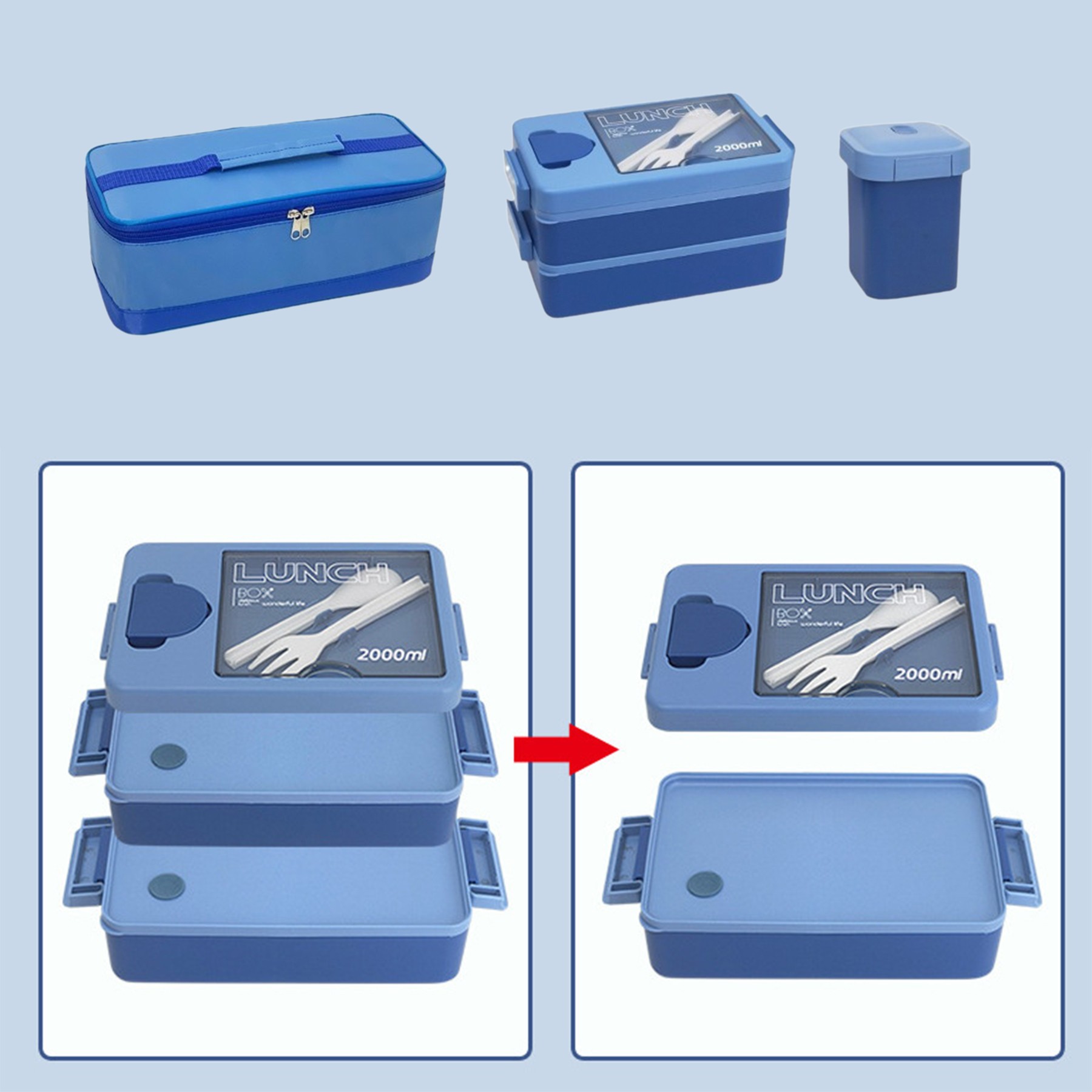 2-Layer Lunch Box With Sauce Box Matching Lunch Bag 2