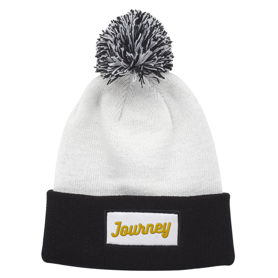 Cuffed Two-Tone Pompom Knit Hat with Patch 1