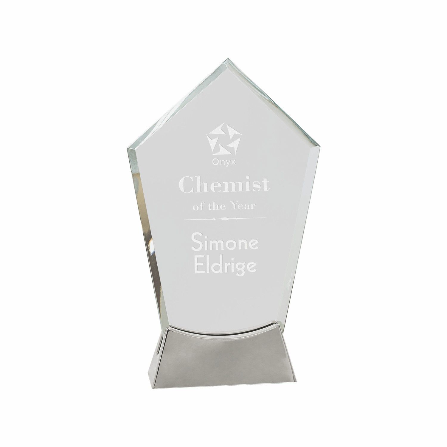 8 1/2" Clear Peak Platinum Glass Award w/ Metal Base 2