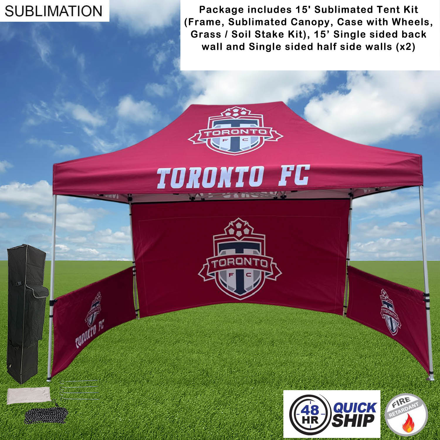 48Hr Quick Ship - Full Tent Package, 10' Tent, 15' Singlesided backwall, 2 Singlesided half sidewall 24