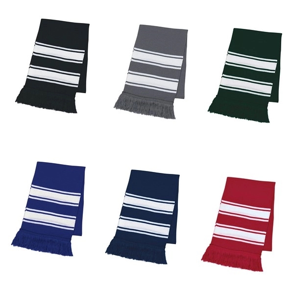 Two Tone Knit Scarf With Fringe 2
