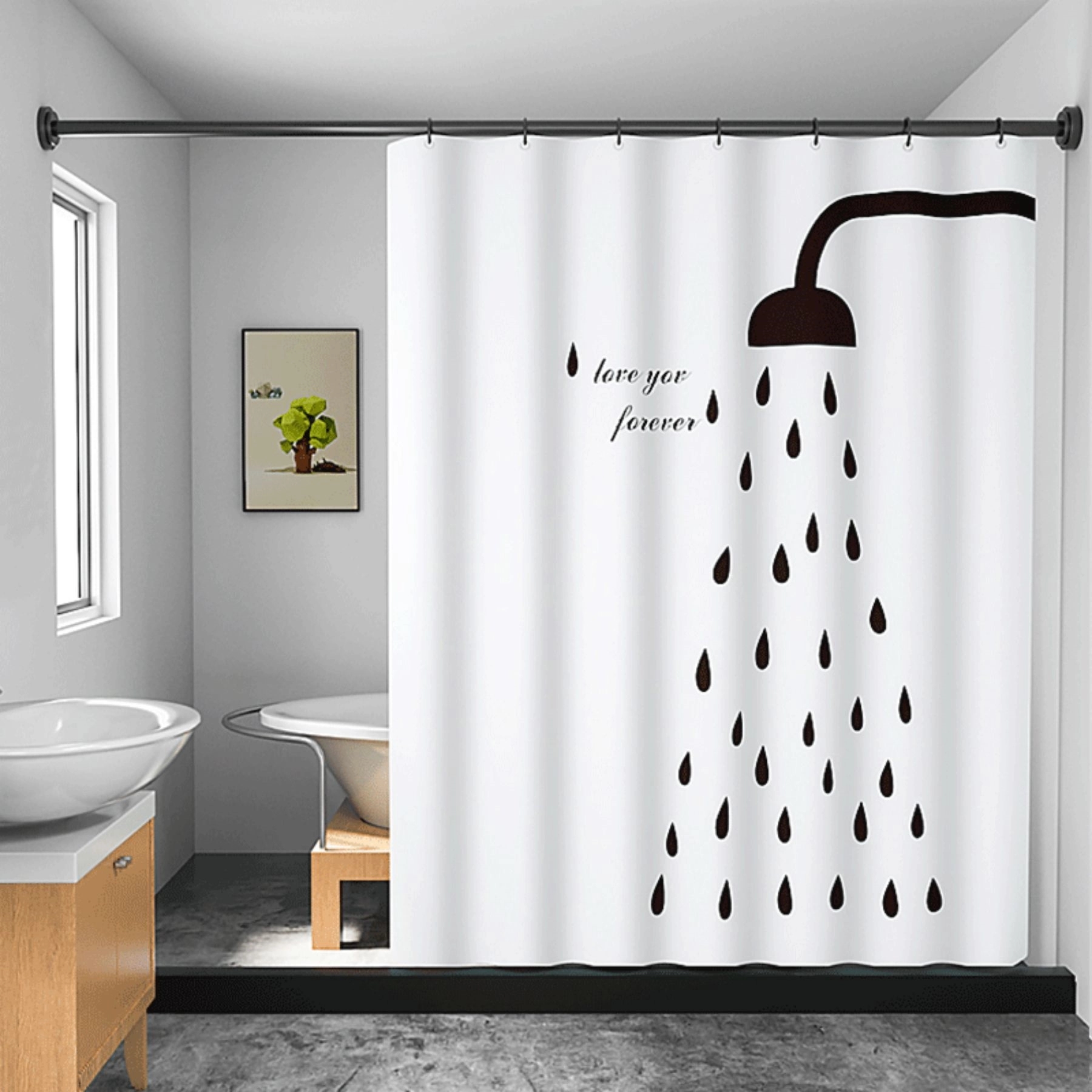Polyester Fabric Shower Curtain with Bathroom 31.5" W x 70.9 3