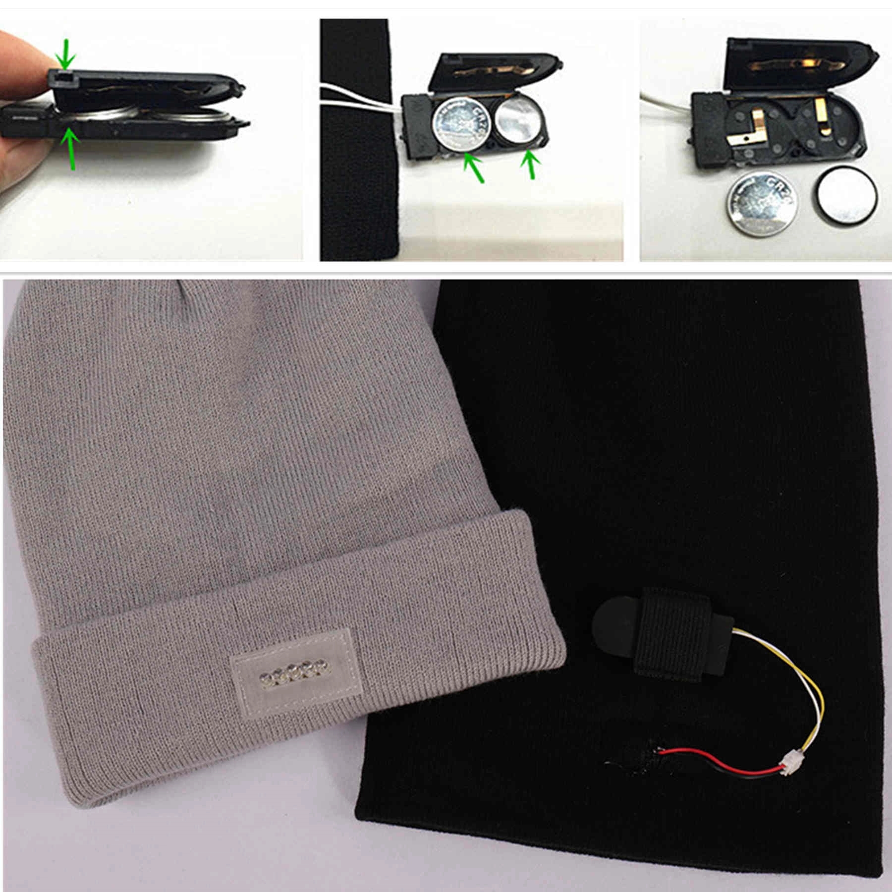 Stock Winter Battery LED Knitted Beanie Hat With Light 3