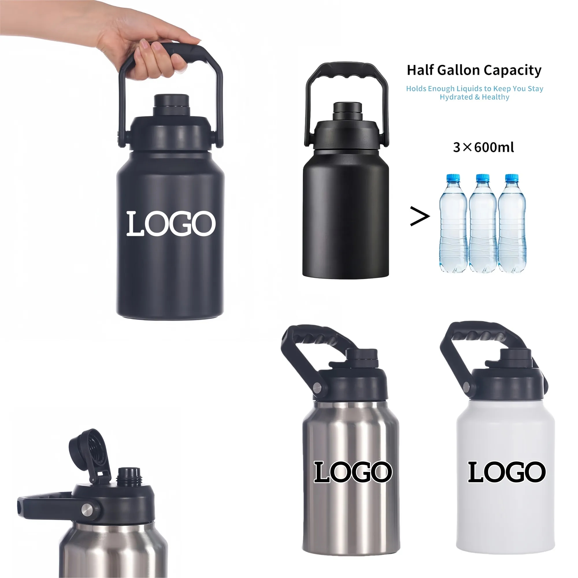 64OZ Insulated Water Bottle Jug with Straw, custom water bottle with logo imprint 8