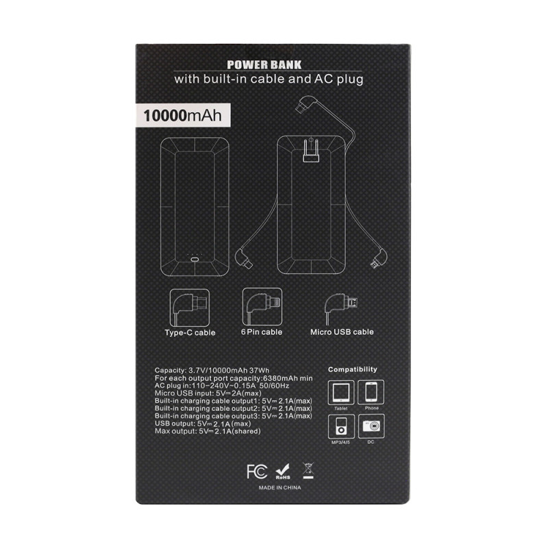 Charge All 10k - 10,000 mAh Power Bank with Integrated Charging Cables and AC Plug 9