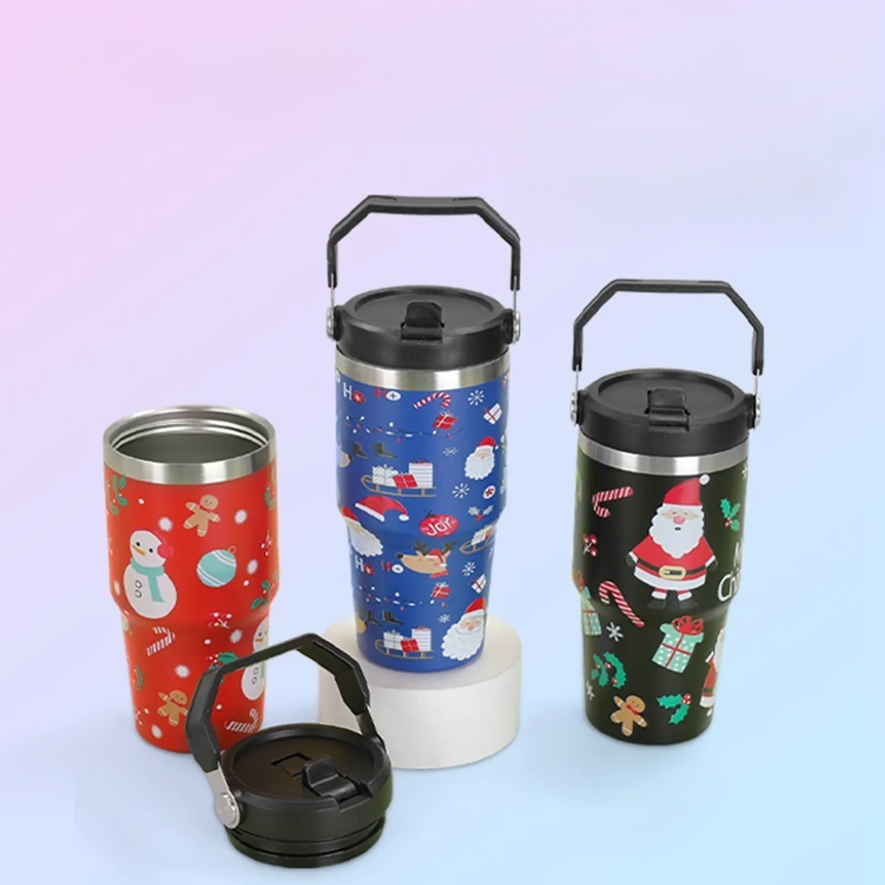 30 Oz. Custom Christmas Theme Vacuum Mug with Straw Lid 9