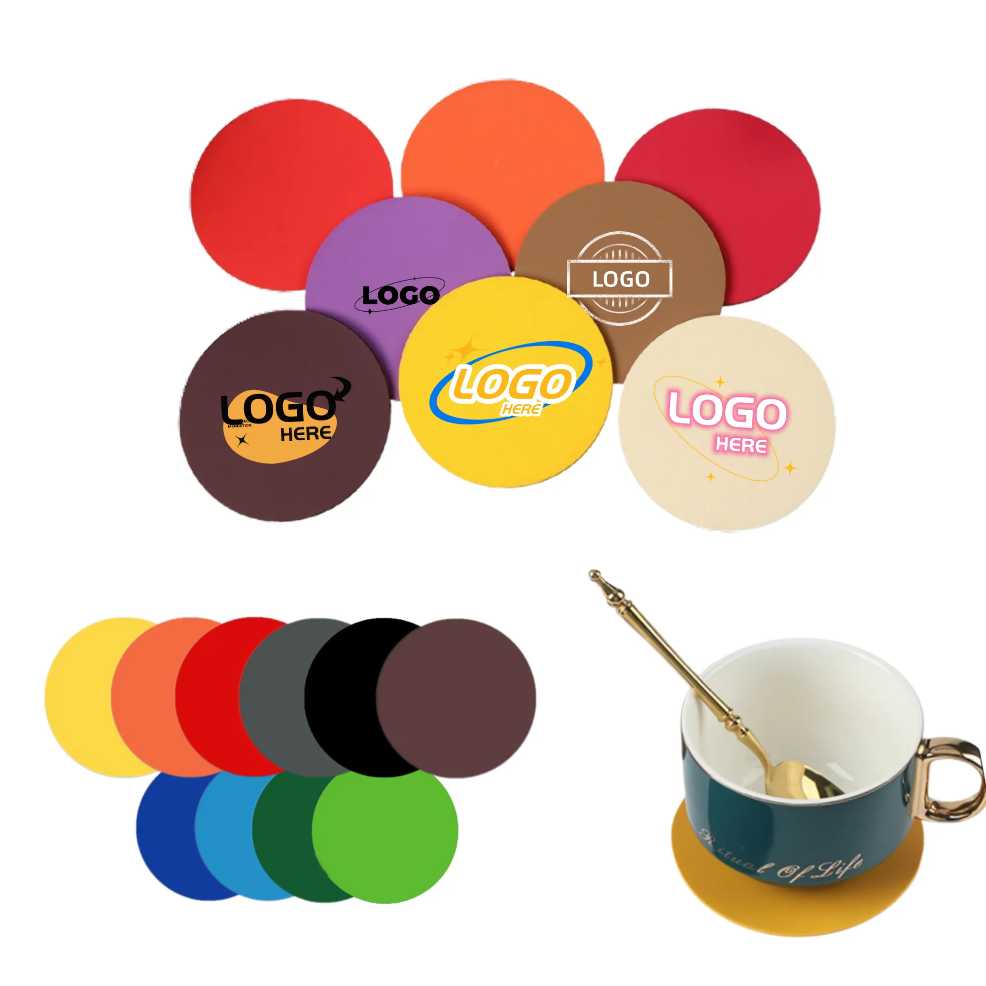 Reusable Round Soft PVC Coaster Full Color Print MOQ50 1