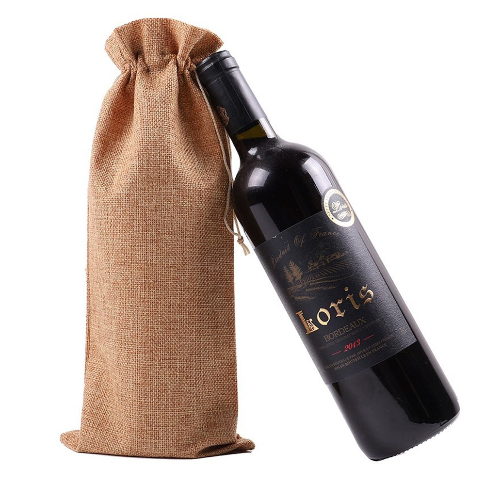 Burlap Wine Bottle Bags with Drawstring Party Favor 5