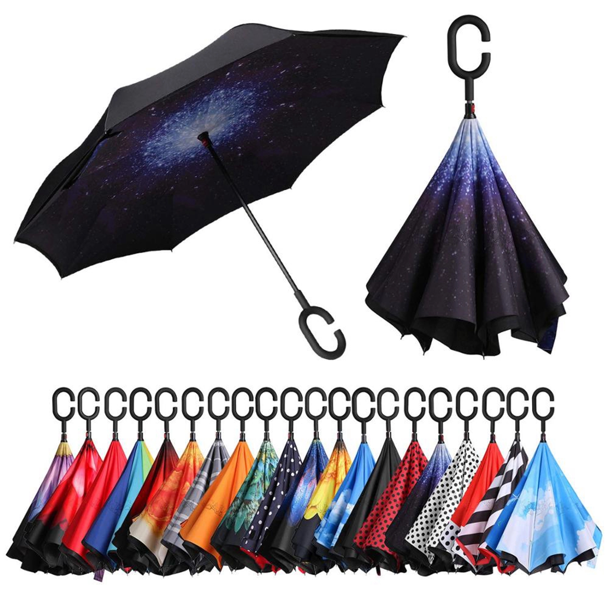 Reverse Open Windproof Umbrella with C-handle 1