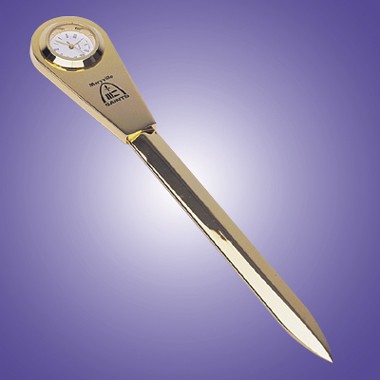 GOLD PLATED BRASS LETER OPENER WITH CLOCK 2