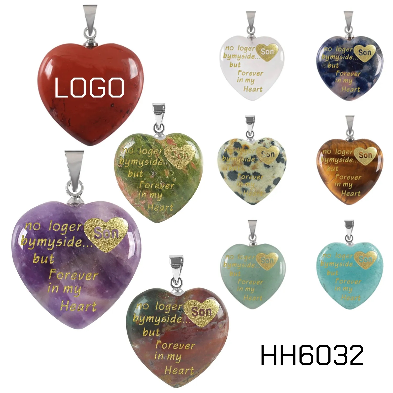 Heart Gemstone Pendant Charm with Custom Logo 2