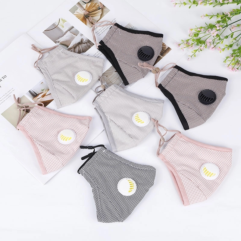 Double Breathing Valve Plaid Cotton Face Mask Reusable 1