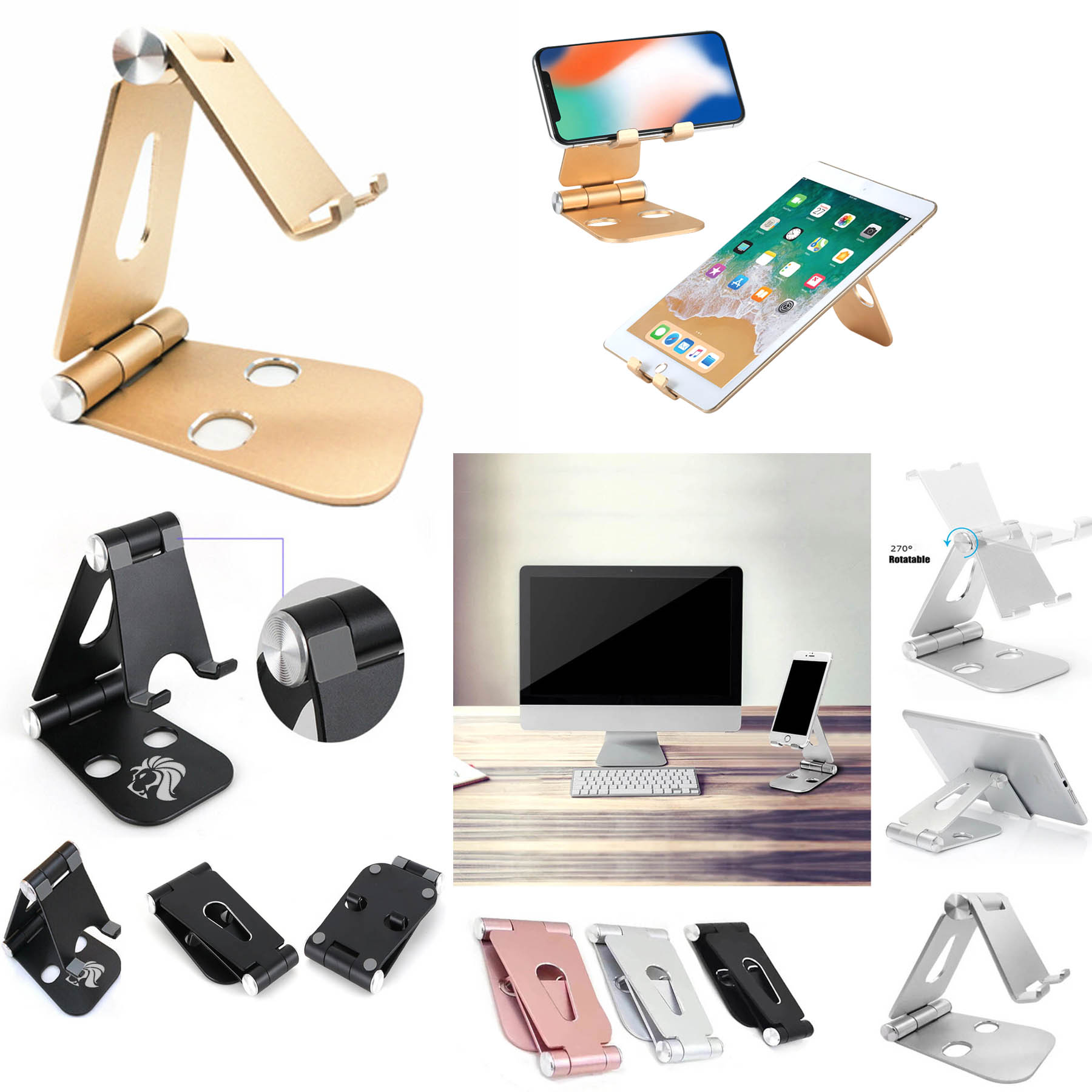 iBank ® Premium Aluminum Desktop Phone Stand – Fully Foldable & Multi-Angle Adjustable Holder. Free 1