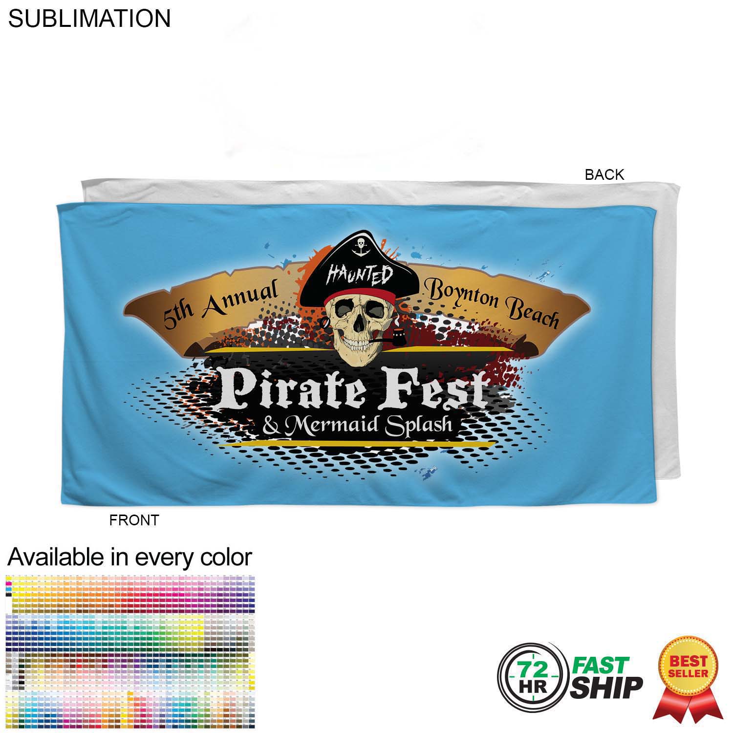 72 Hr Fast Ship - Absorbent Microfiber Dri-Lite Terry Beach, Shower Towel, 30x60, Sublimated 7