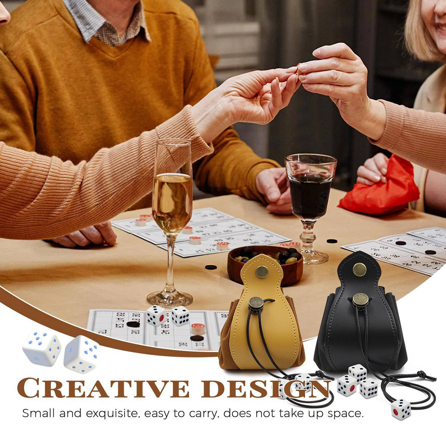 Mini PU Leather Drawstrin Dice Bag 7