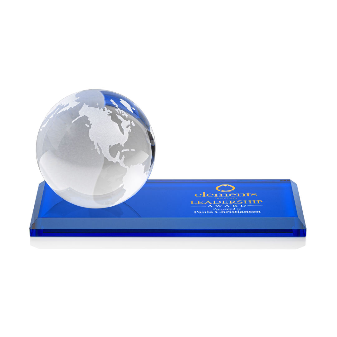 Globe VividPrint™ Award on Rectangle Base - Blue 12
