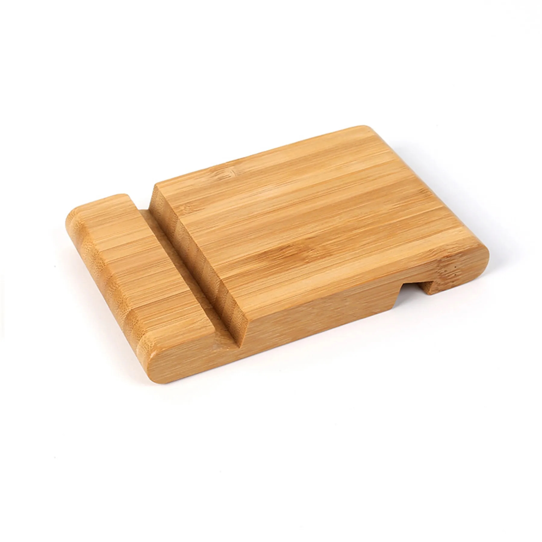Double Slot Design 100% Natural Bamboo Phone Stand 2