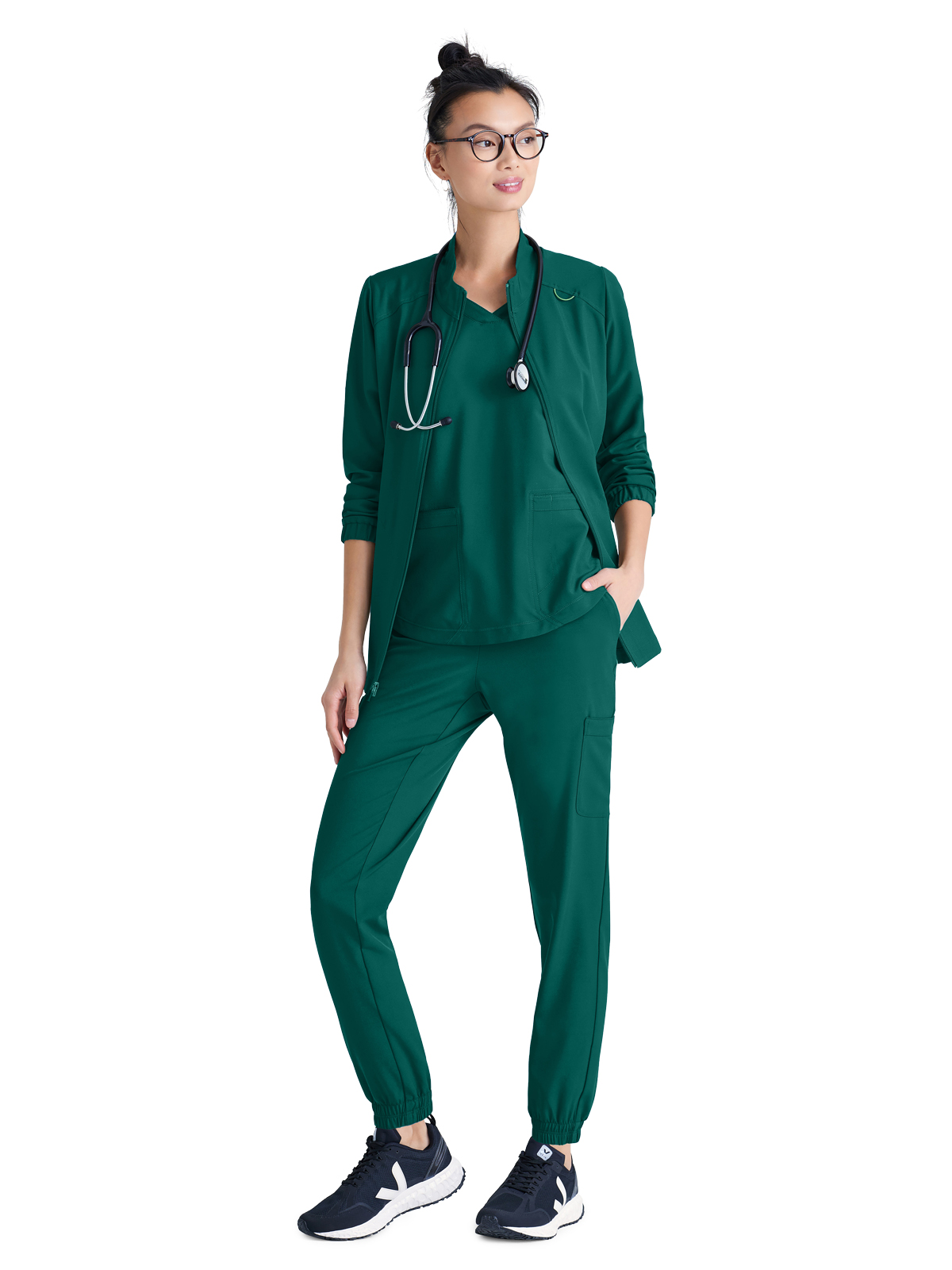 Grey's Anatomy Evolve Stretch - Women's Three-Pocket Virtue Warm-Up Scrub Jacket 6