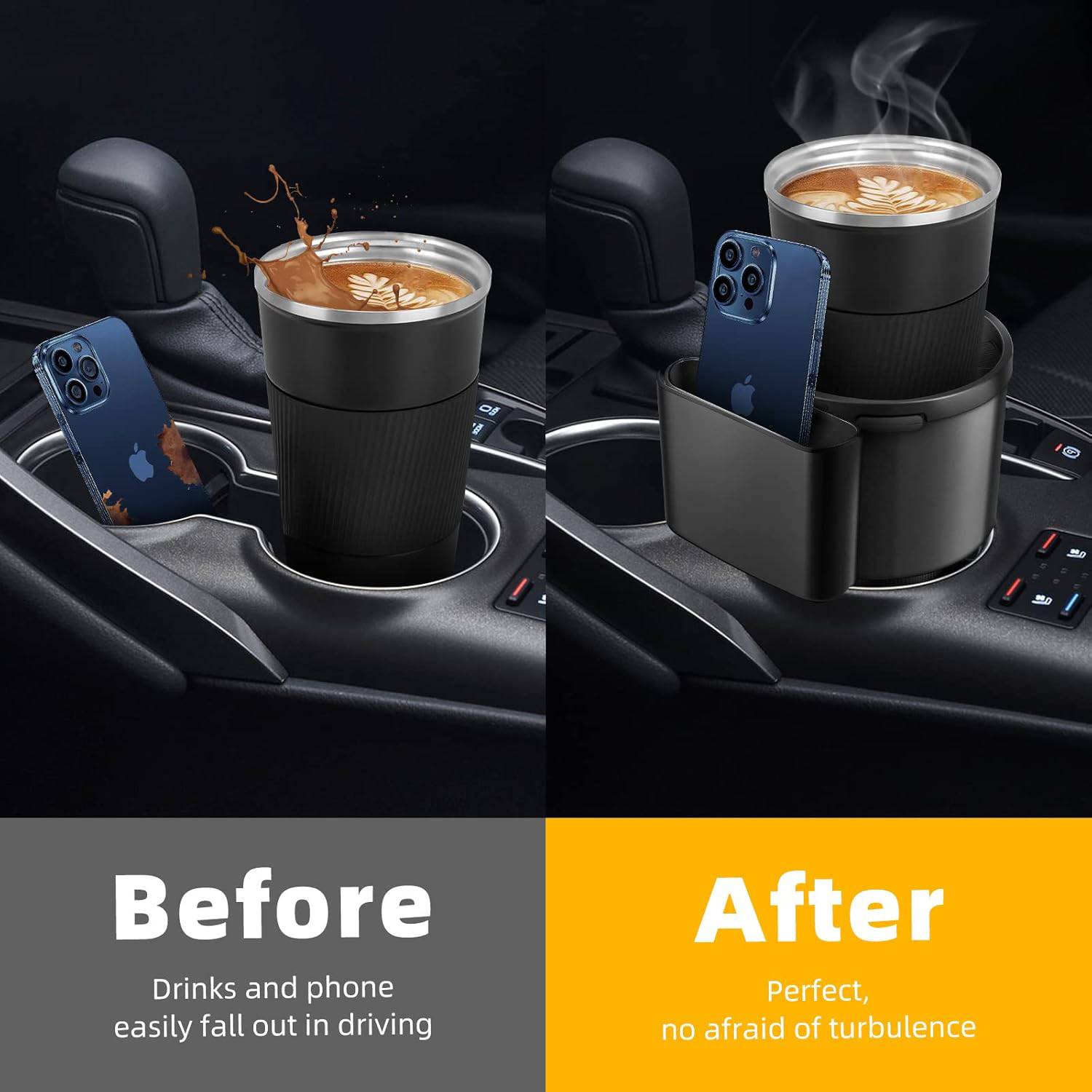 2 in 1 ABS Car Cup Holder Expander w/ Phone Mount 6