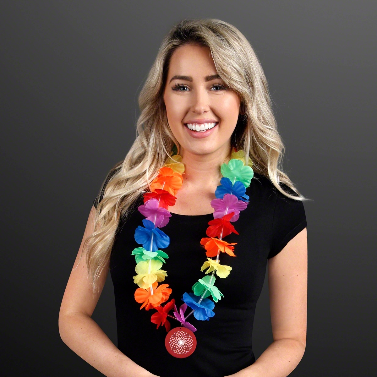 Rainbow Flowers Lei Necklaces with Medallion (Non-Light Up) 2