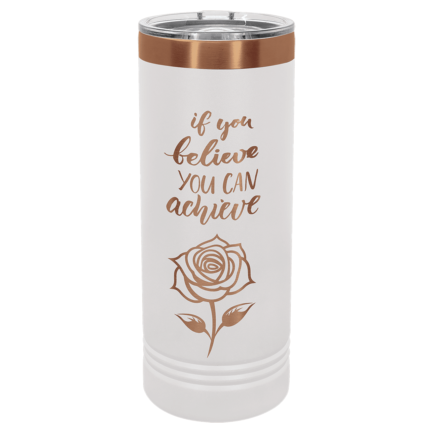 Polar Camel 22 oz. White/Rose Gold ION-Plated Skinny Tumbler with Slider Lid 1
