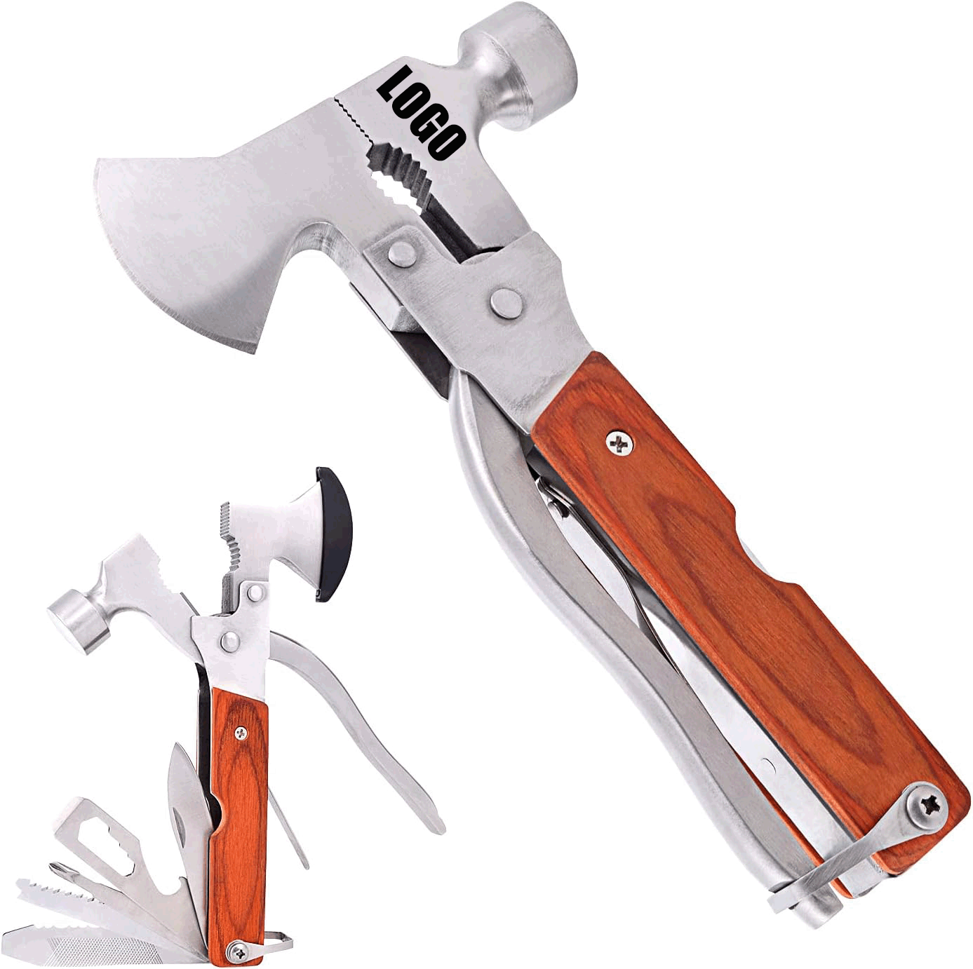 14 in 1 Multifunction Tool /Portable Folding Wood Handle Stainless Steel Multitool Hammer 2