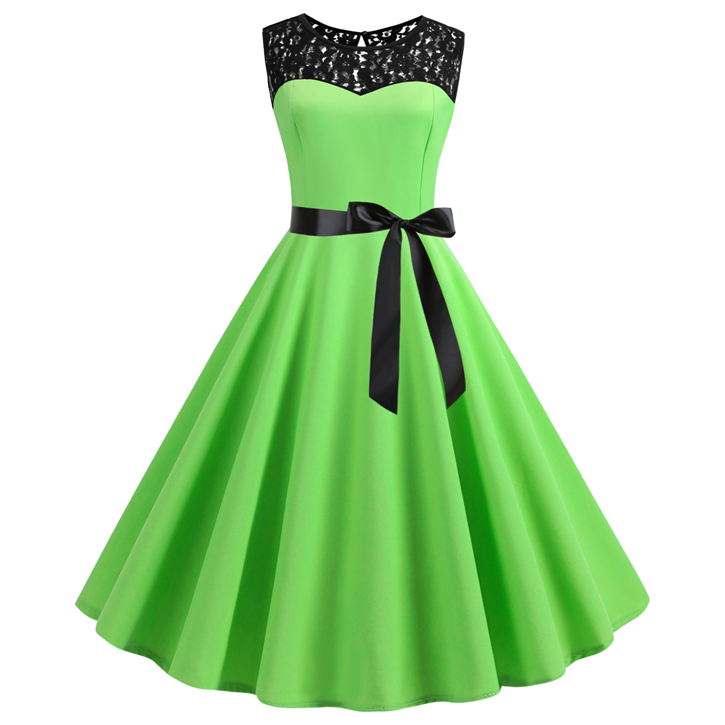 Polyester Retro Sleeveless Lace Patchwork Dress 2