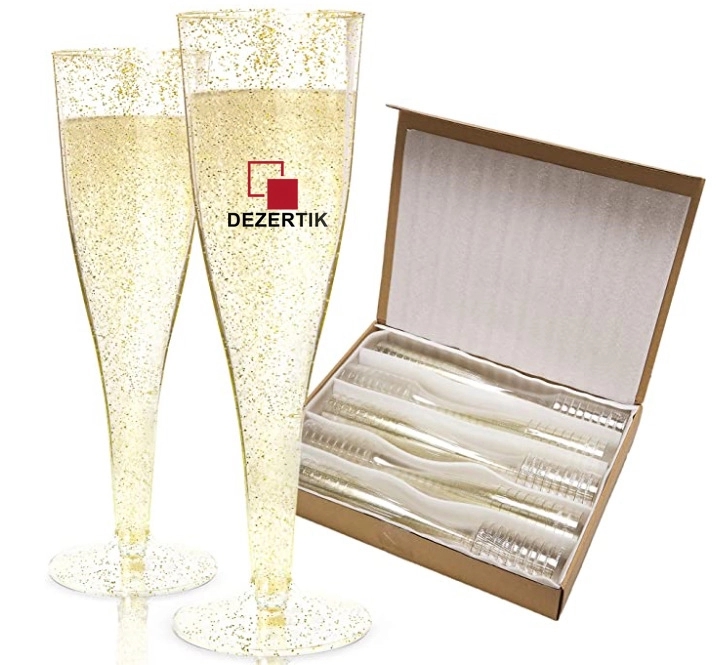 4.5oz Glitter Disposable Champagne Flutes 1