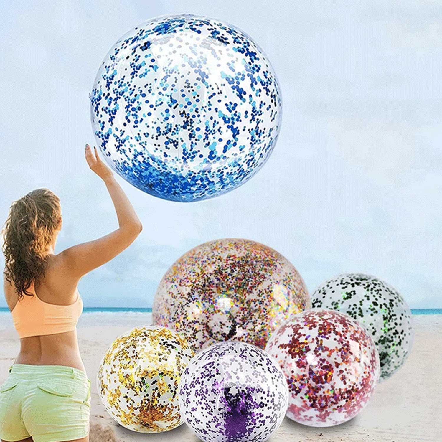 16/24in PVC Inflatable Beach Ball - Transparent Glitter Toy 6