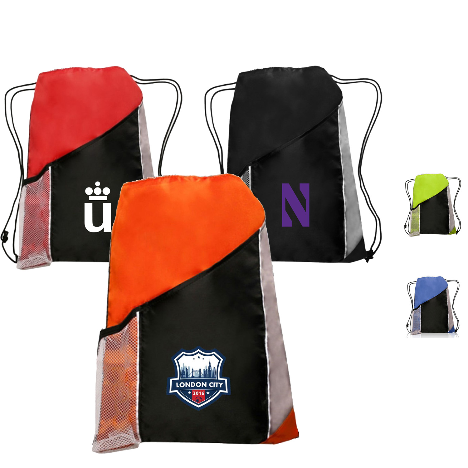 Two Color Drawstring Backpacks with Side Bottle Mesh Pockets 2