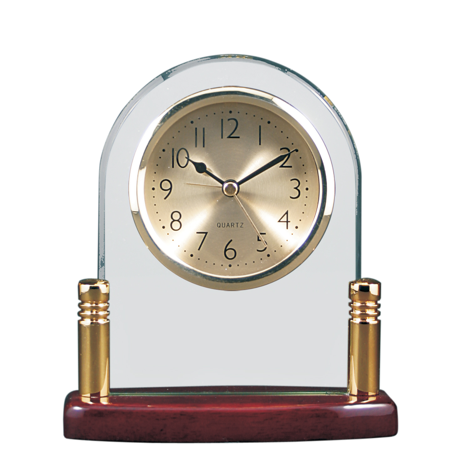 6-1/2" Arch Glass Desk Clock with Rosewood Finish Accent 2