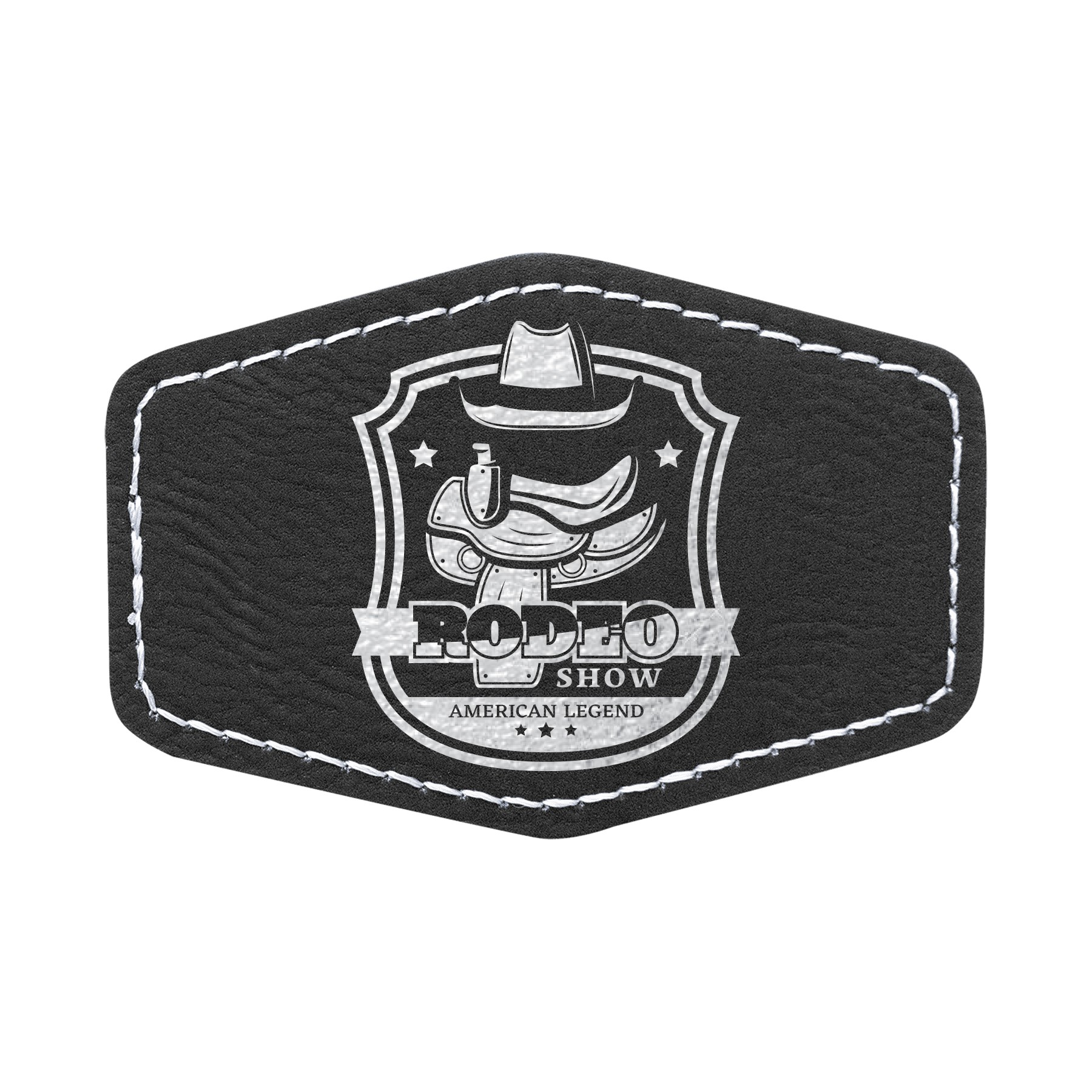 3" x 2" Black/Silver Leatherette Hexagonal Patch with Adhesive