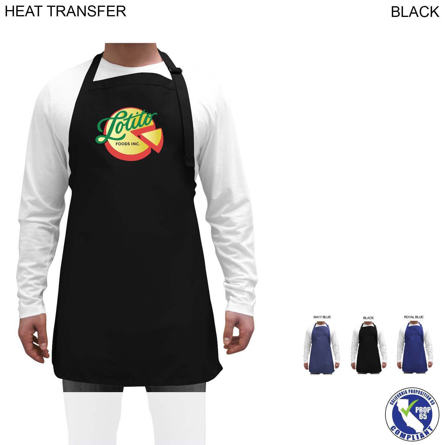 Domestic made Twill Bib Apron, 25x28, No Pockets, Adjust Neck, Heat Transfer Logo (Made in Canada) 2