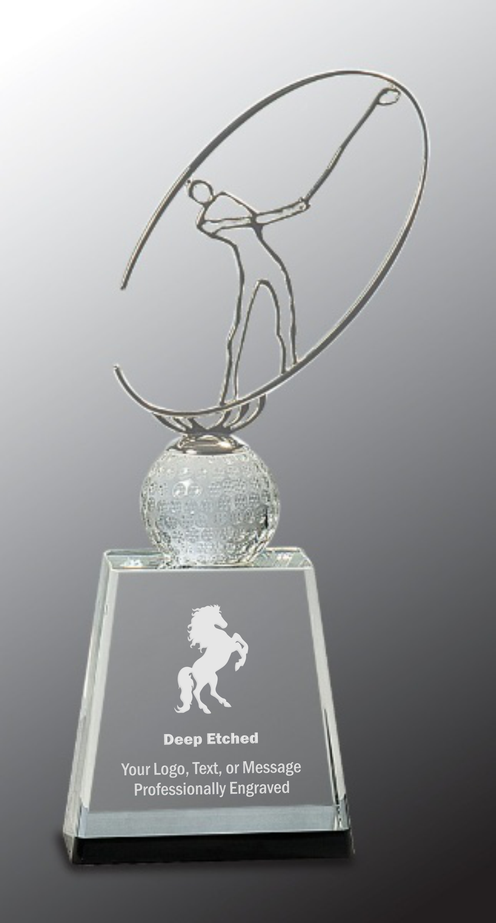 11" Clear/Black Crystal Golf Award with Silver Metal Oval Figure