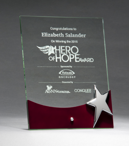 Glass Award With Silver Star And Rosewood Finish Base 2