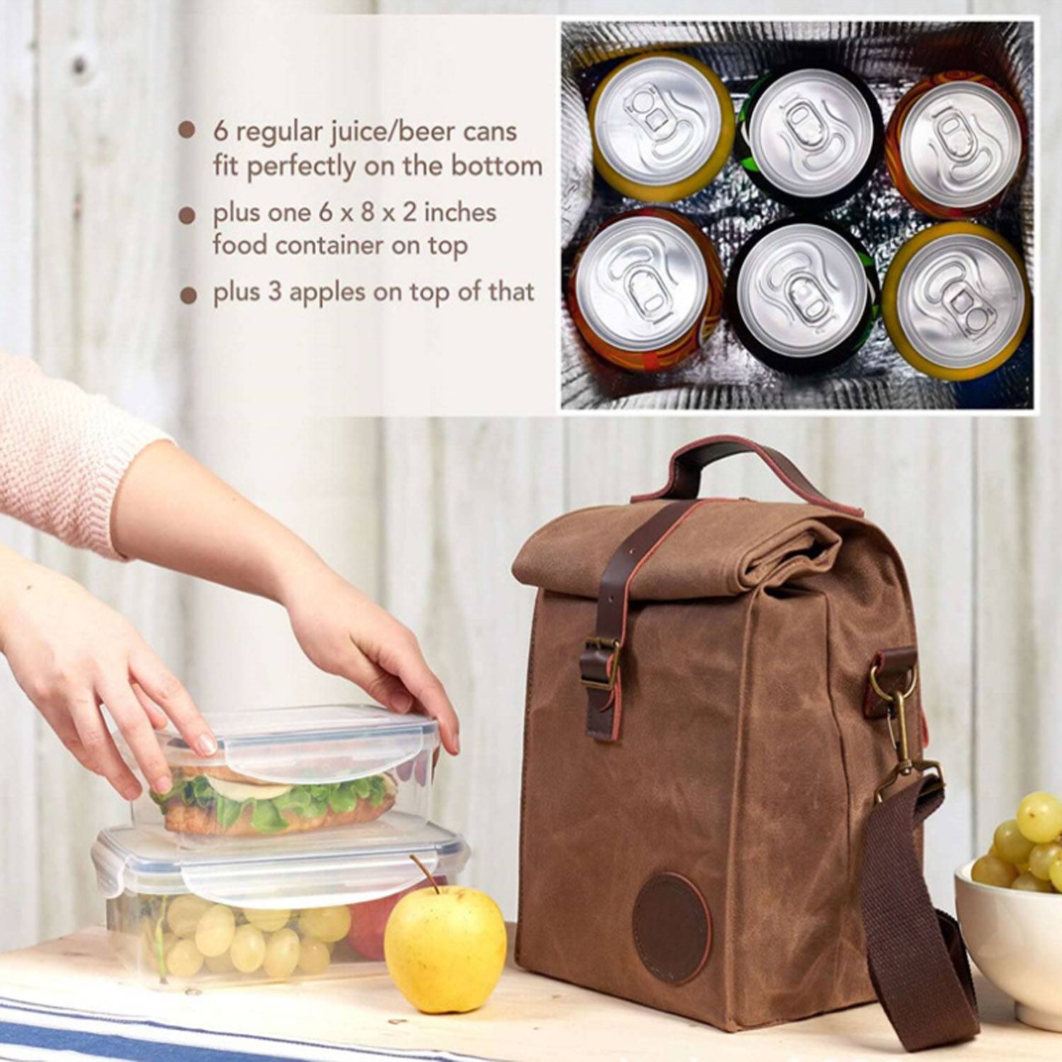 Insulated Waxed Canvas Lunch Bag 7