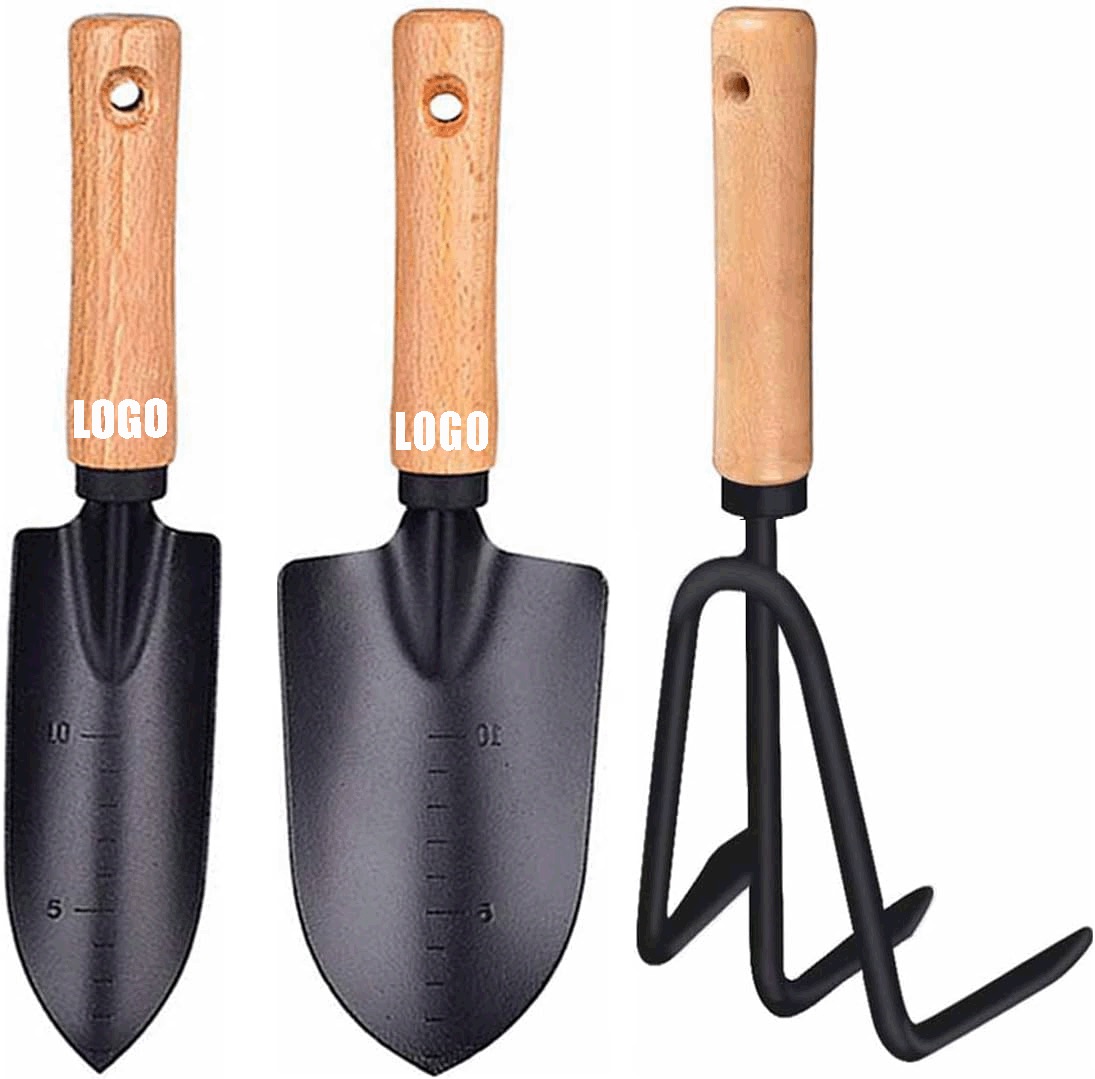 3 Pieces Gardening Hand Tool Set with Solid Wood Ergonomic Handle 2
