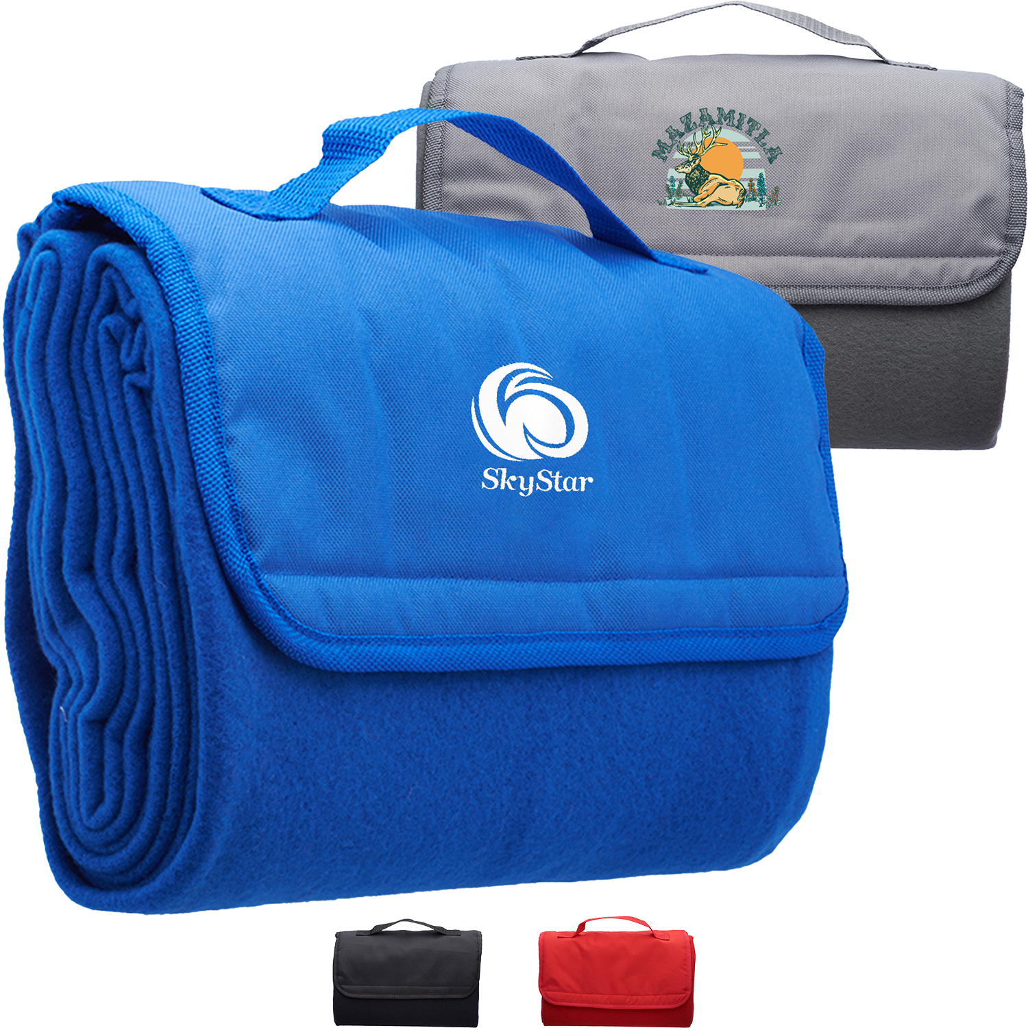 Roll Up Folder Fleece Outdoor Blanket with Packable Woven Handle 45"W x 55"L 2