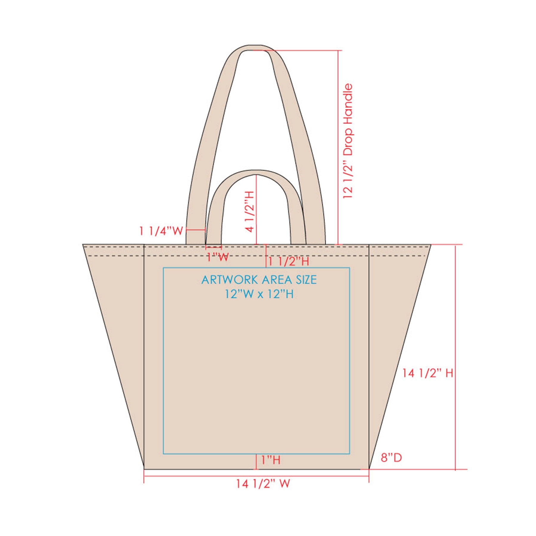Two Different Handle Sizes Canvas Tote Bag 14.5"X14.5"X 8", custom tote bag with logo imprint 5