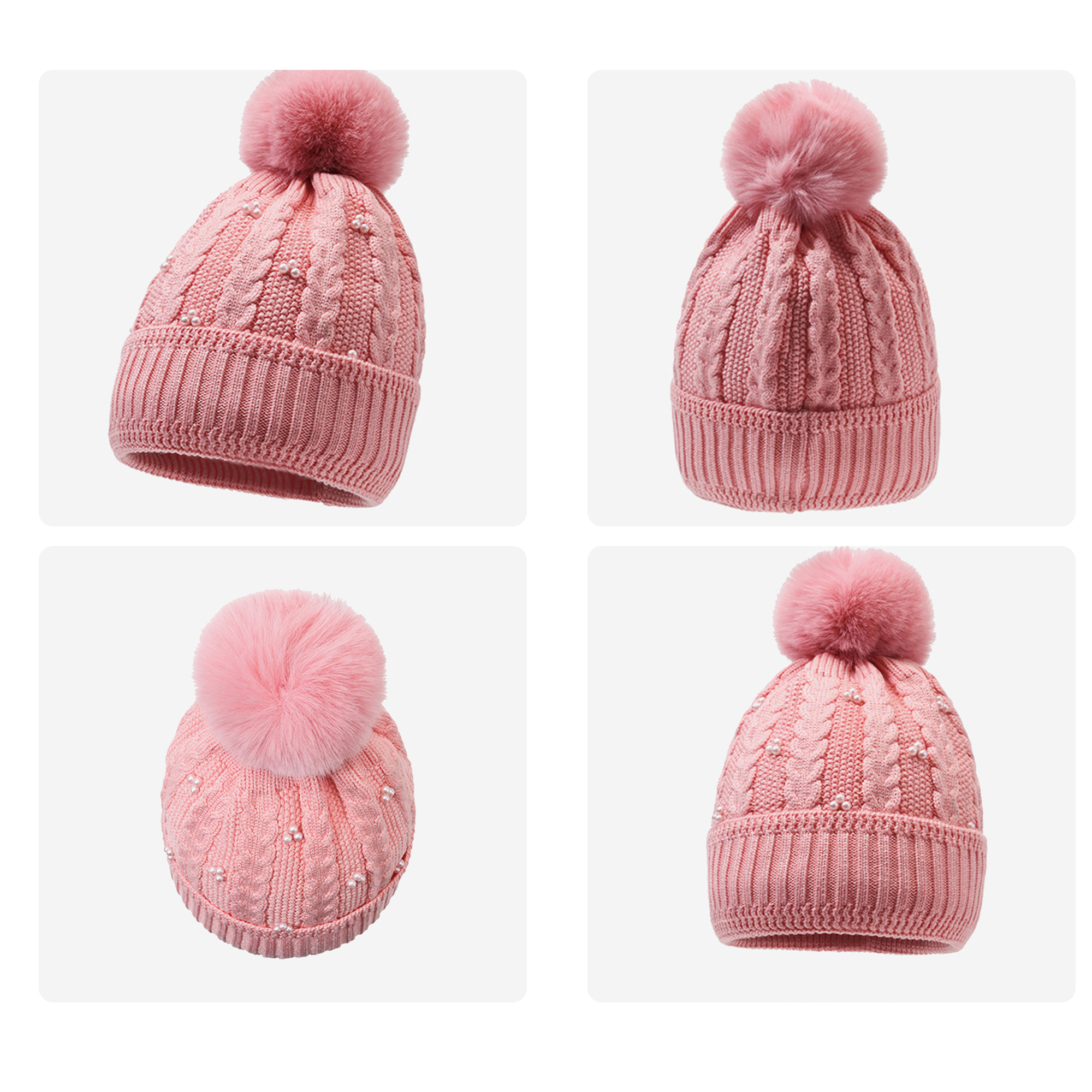 MOQ50 Women's Cold-Proof Knit Hat (Plush Balls) 2