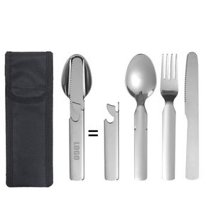 5 in 1 Stainless Steel Spoon Fork Knife Survival Tool With Pouch 5