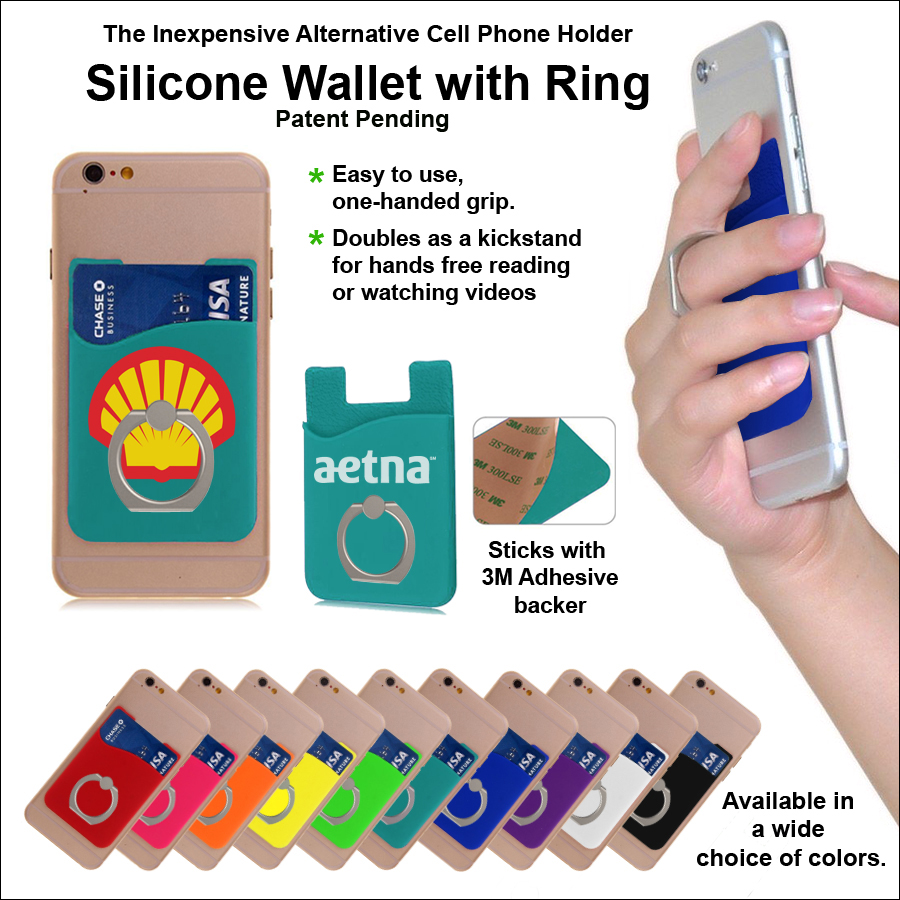 Inexpensive Alternative Cell Phone Holder- Silicone Wallet with Ring - Teal 1