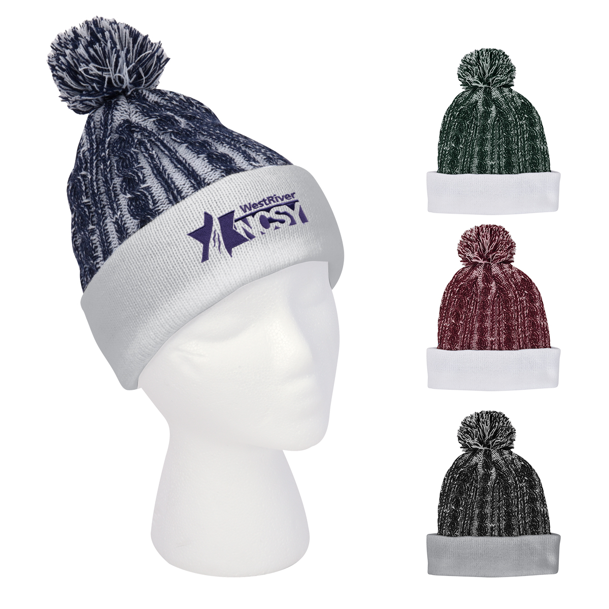 Casey Cable Knit Pom Beanie With Cuff 2