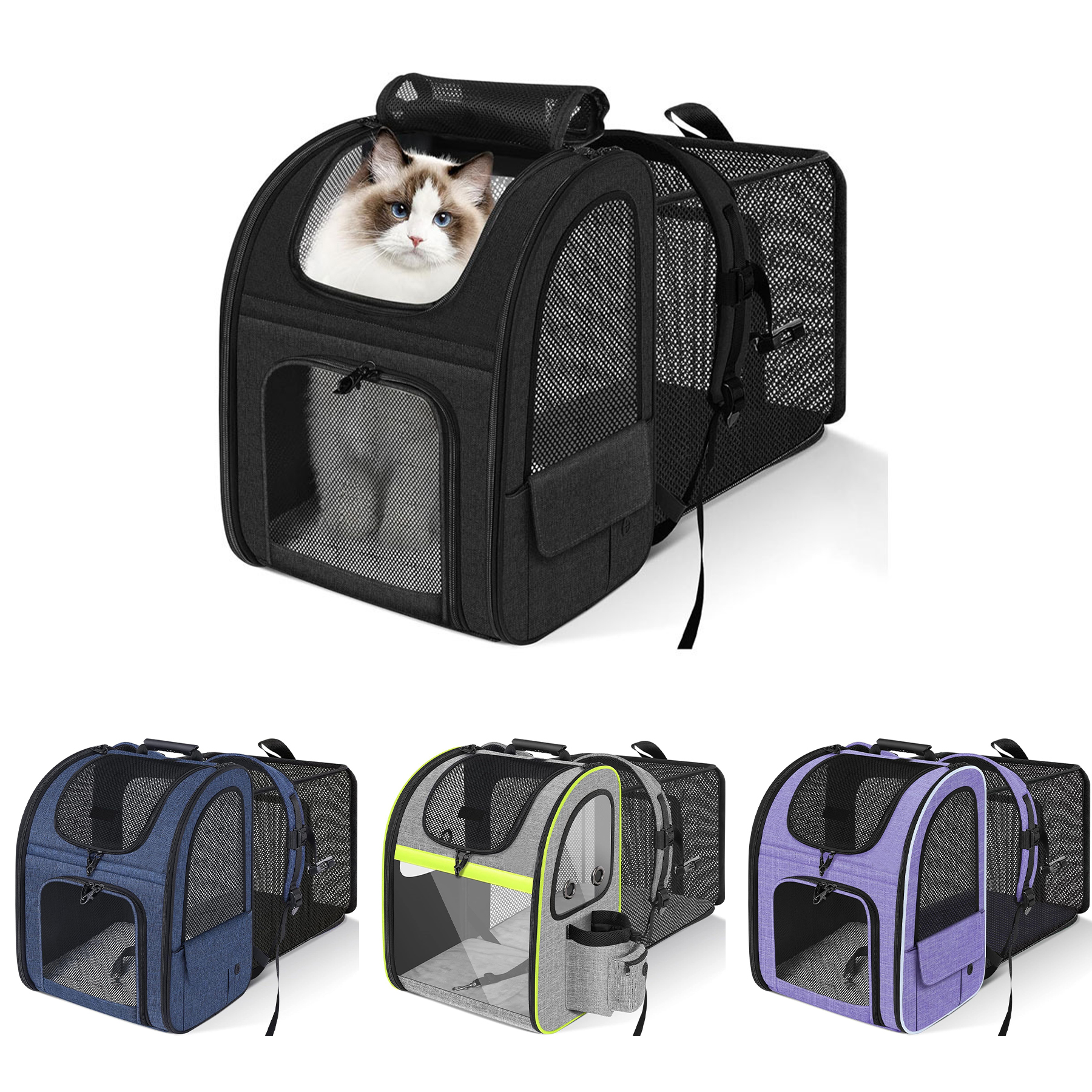 Expandable Cat Backpack with Breathable Mesh