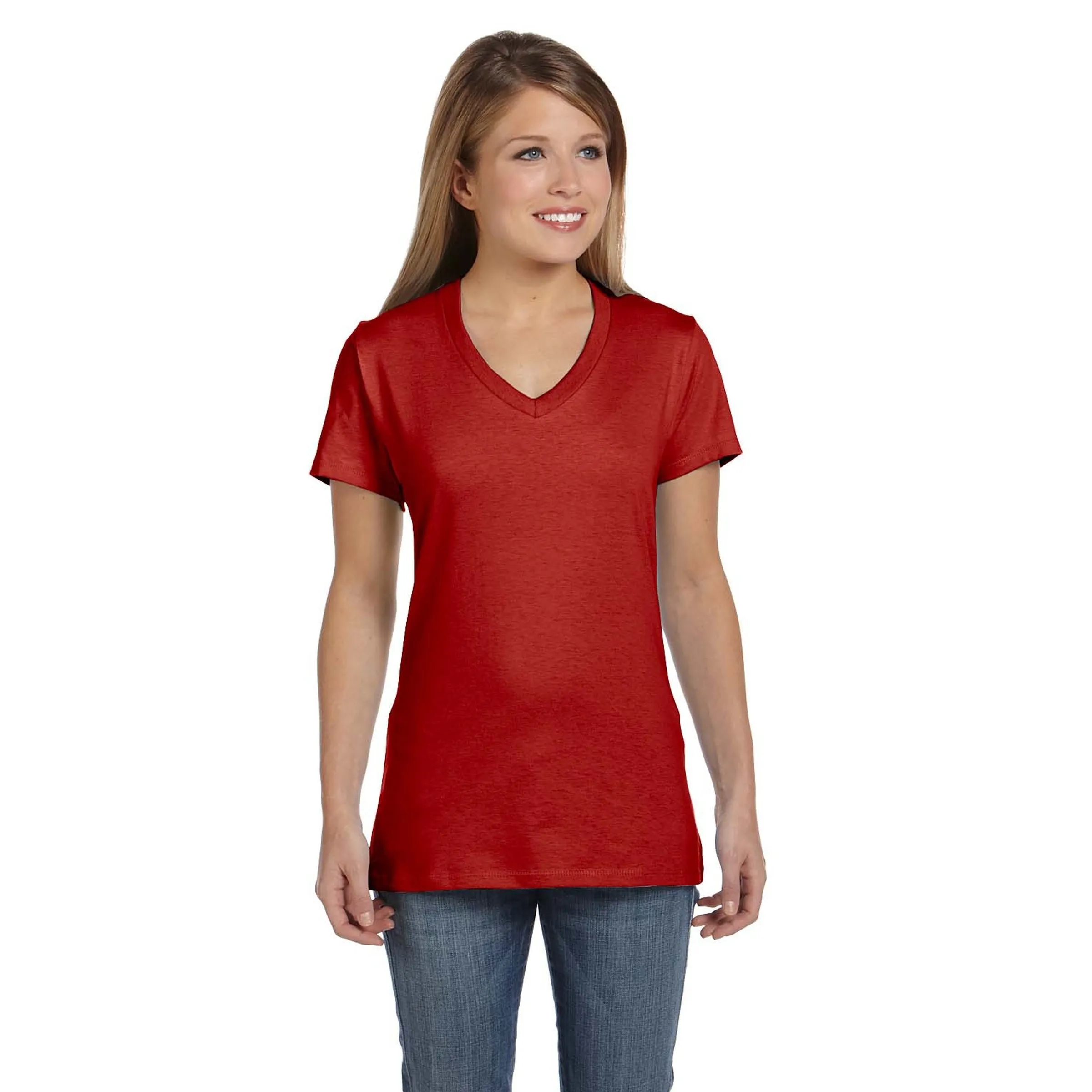 Hanes Ladies 4.5 oz.. 100% Ringspun Cotton V-Neck T-Shirt 7