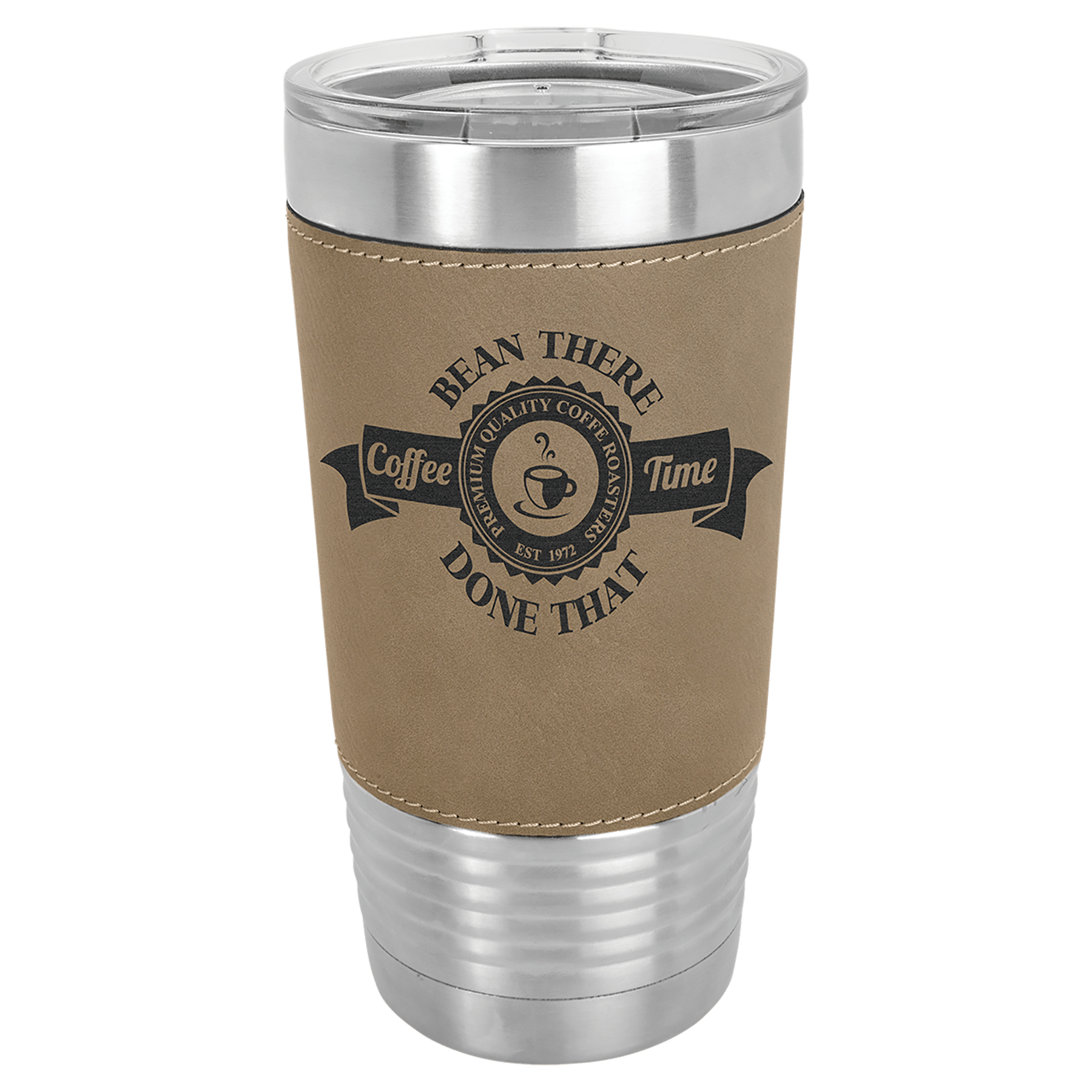 Polar Camel 20 oz. Light Brown Leatherette Tumbler with Clear Lid, custom tumbler with logo imprint 2
